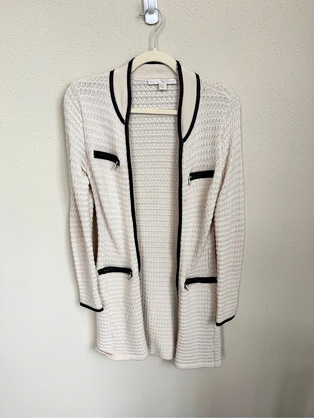 Boston Proper Trimmed Open Front Cardigan Size XS Like New